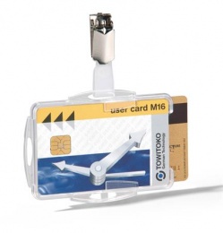 Azonosítókártya-tartó, 2 kártyához, nyitott, csiptetővel, DURABLE, áttetsző